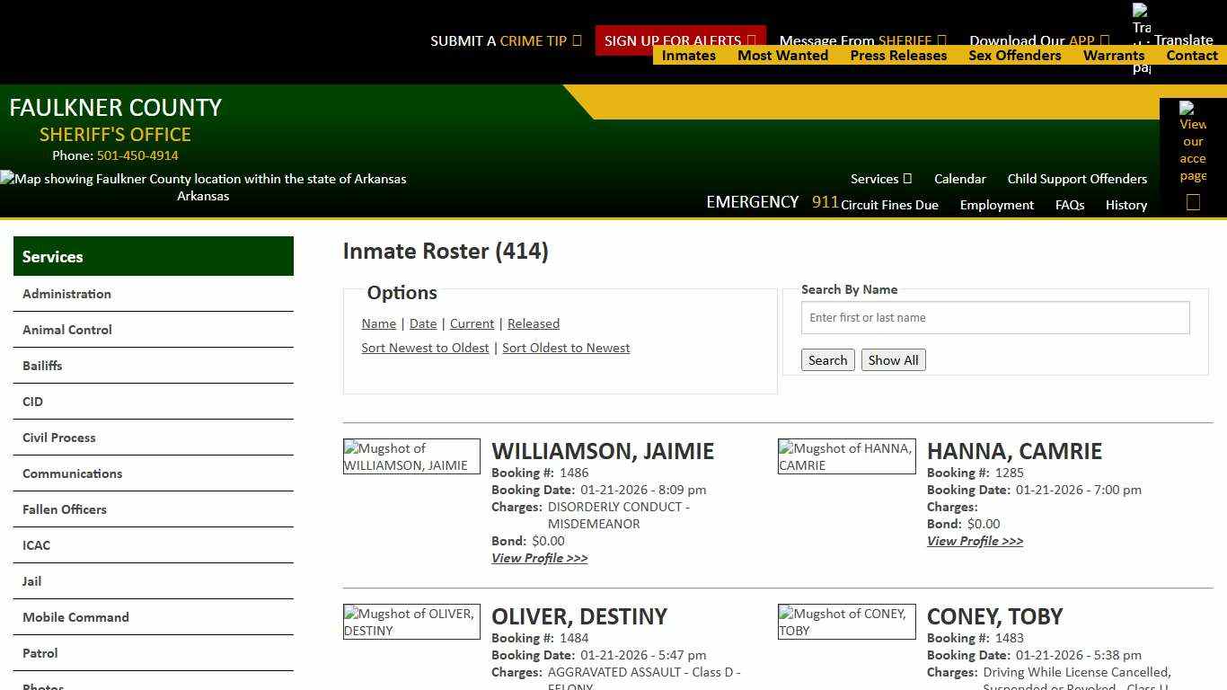 Inmate Roster - Page 0 Current Inmates Booking Date Descending - Faulkner County Sheriff's Office